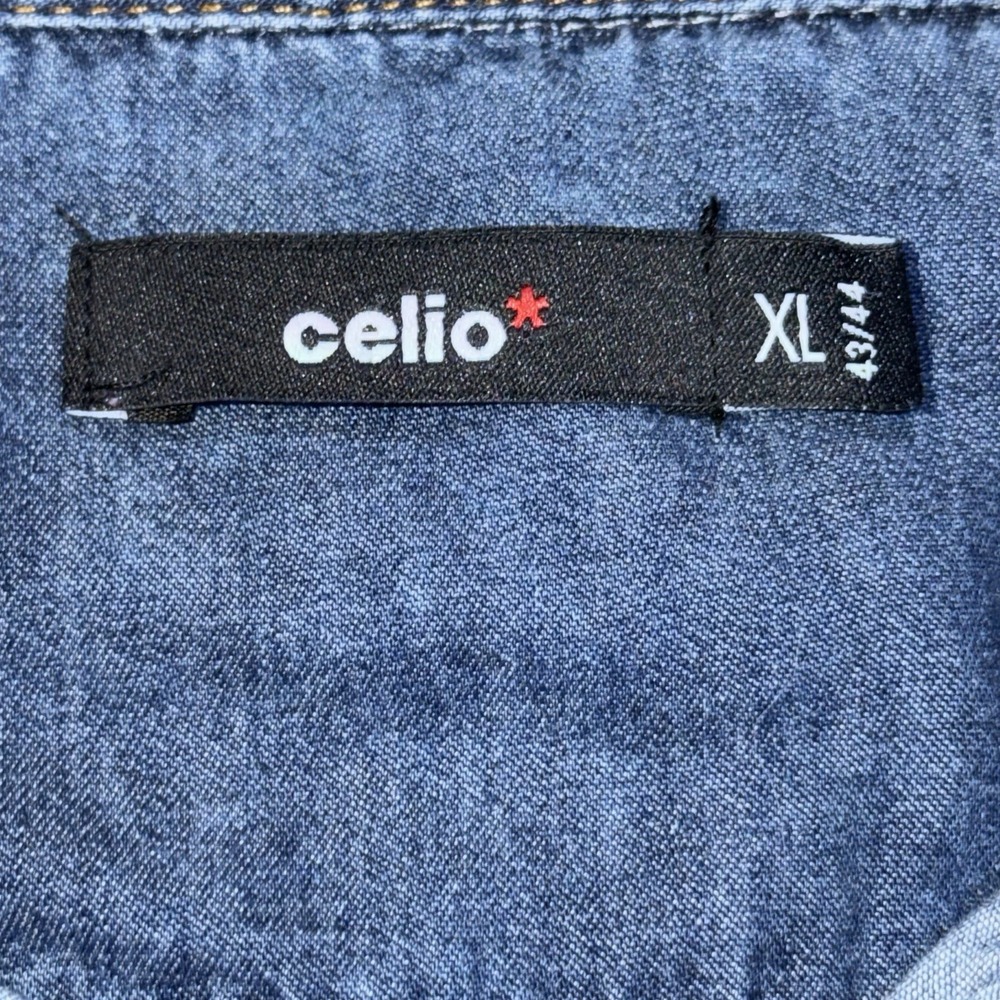 Celio Short-Sleeve Acid-Wash Denim Button-Down Shirt Mens XL Single Chest Pocket - Picture 7 of 11